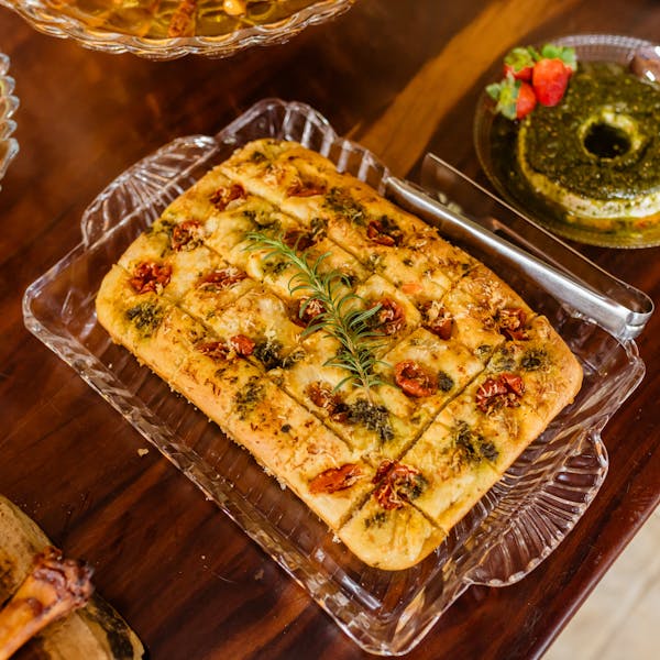 Herb focaccia with rosemary and olive oil